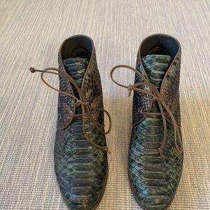 Stuart Weitzman snakeskin wedge booties. Size eight.